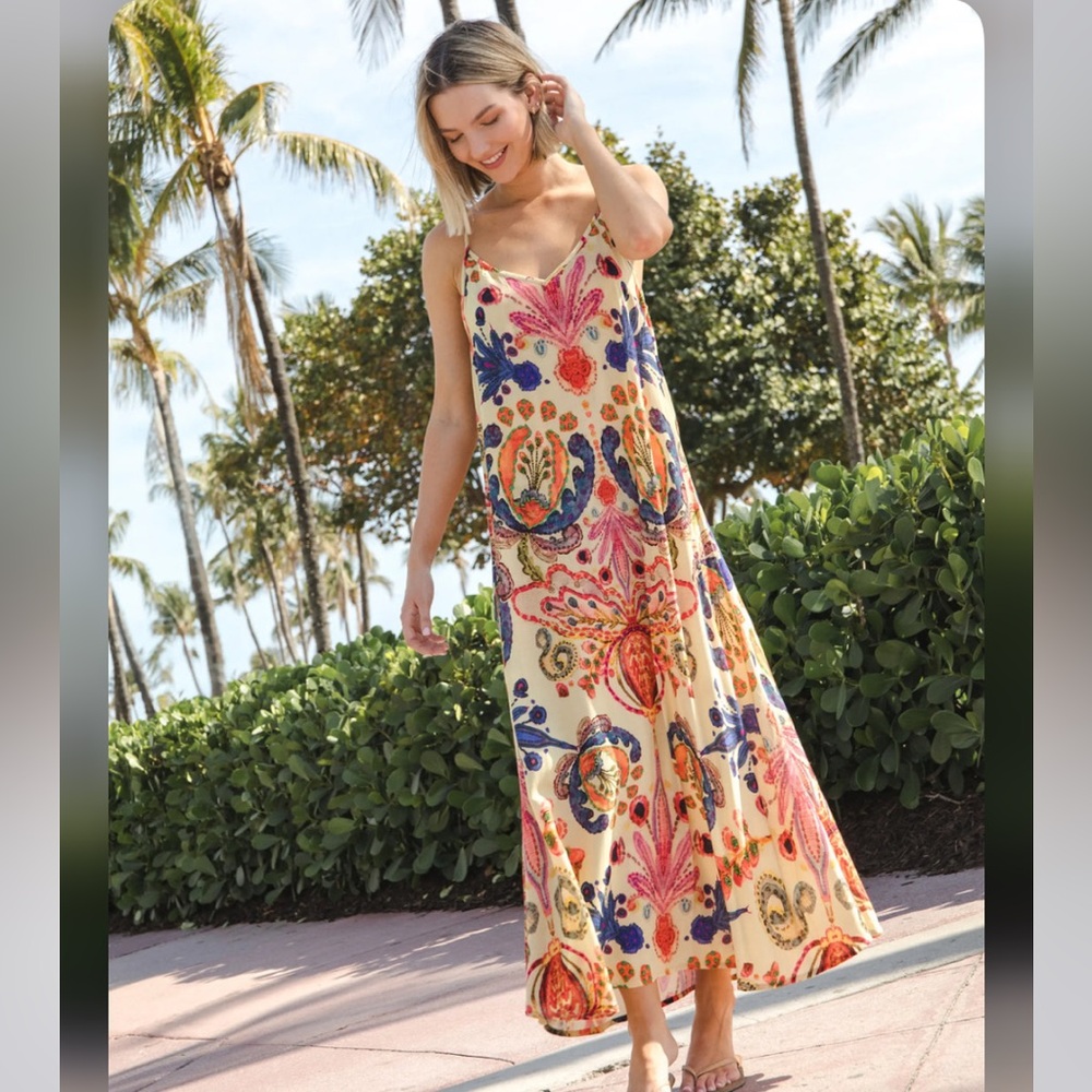 🌙NATURAL LIFE Gracie Slip Maxi Dress/Cream Motif🌙